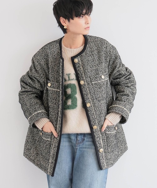 BARNYARDSTORM（バンヤードストーム）の「BARNYARDSTORM / ヘリンボーン中綿ジャケット（ノーカラーコート・レディース・ブラック・S/M）」の15枚目の写真