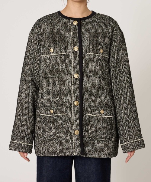 BARNYARDSTORM（バンヤードストーム）の「BARNYARDSTORM / ヘリンボーン中綿ジャケット（ノーカラーコート・レディース・ブラック・S/M）」の16枚目の写真