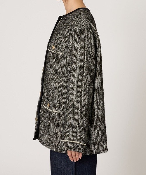 BARNYARDSTORM（バンヤードストーム）の「BARNYARDSTORM / ヘリンボーン中綿ジャケット（ノーカラーコート・レディース・ブラック・S/M）」の17枚目の写真