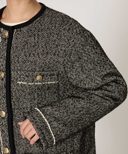 BARNYARDSTORM（バンヤードストーム）の「BARNYARDSTORM / ヘリンボーン中綿ジャケット（ノーカラーコート・レディース・ブラック・S/M）」の21枚目の写真