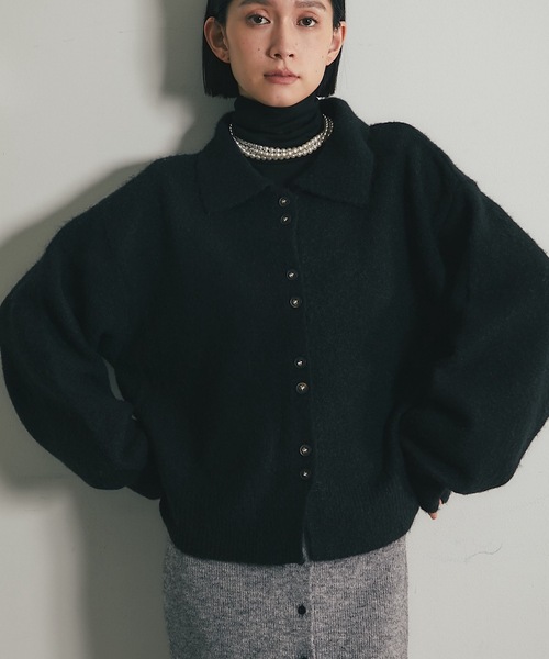 カデュネ【新品タグ付ルミネ新宿限定】ブークレニットジャケット黒S スタッフコーディネート】《ラシック・ルミネ新宿限定》ブークレ