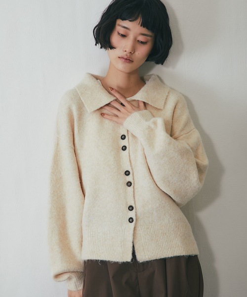 Y'sグレー系ニットコクーンジャケット Kelen（ケレン）の「「KELEN/ ケレン 」ノーカラーコクーンジャケット