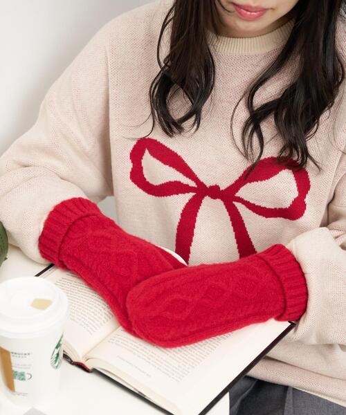 WEGO（ウィゴー）の「WEGO/ケーブルミトングローブ（手袋・レディース・ホワイト/レッド/グレー/ライトピンク・FREE）」の4枚目の写真