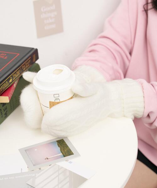 WEGO（ウィゴー）の「WEGO/ケーブルミトングローブ（手袋・レディース・ホワイト/レッド/グレー/ライトピンク・FREE）」の2枚目の写真