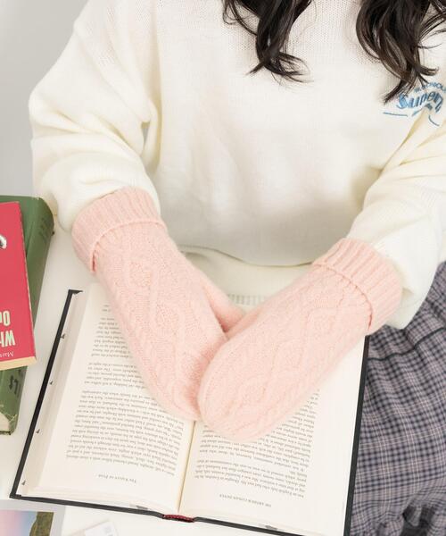 WEGO（ウィゴー）の「WEGO/ケーブルミトングローブ（手袋・レディース・ホワイト/レッド/グレー/ライトピンク・FREE）」の7枚目の写真