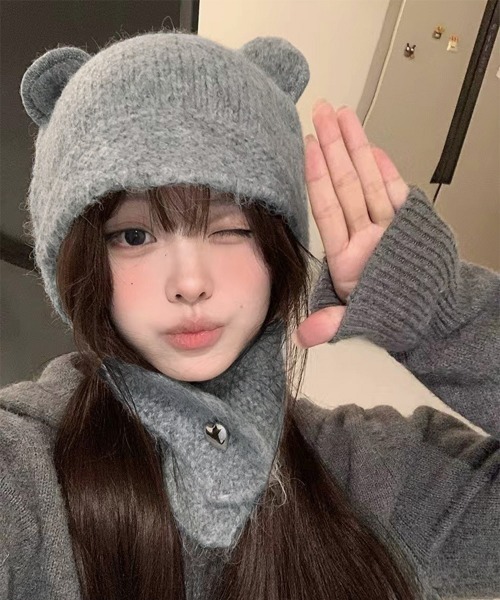 セール】くま耳ニット帽 レディース 韓国風（ニットキャップ/ビーニー