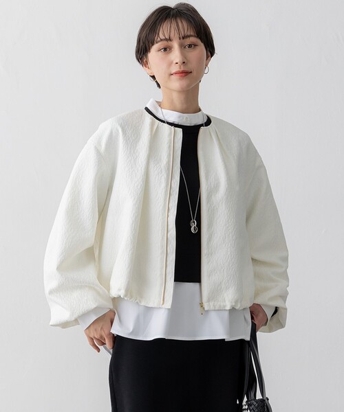 Arpege story アルページュストーリー ライン入りループカーデ 白