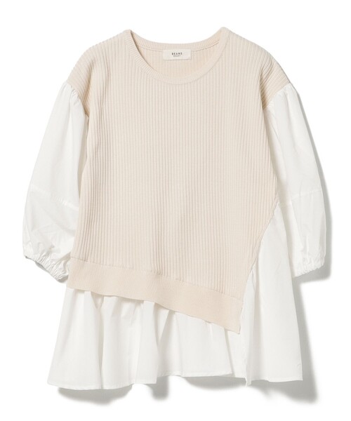 BEAMS HEART(ビームスハート)の「アシメ ドッキングニット プルオーバー(手洗い可能)(Tシャツ/カットソー・レディース・ブラック/ホワイト系その他5/ライトグレー・FREE)」の2枚目の写真
