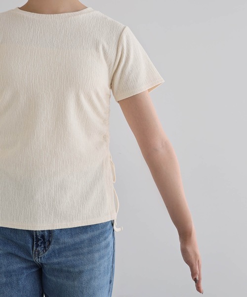 Freesia by andme（フリージアバイアンドミー）の「サイドギャザードロストリボン半袖トップス（Tシャツ/カットソー・レディース・ブラック/ピンク/キナリ・FREE）」の8枚目の写真