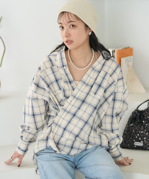チェックカシュクールシャツ FREAK'S STORE ブラウス シャツ スプリング チェック