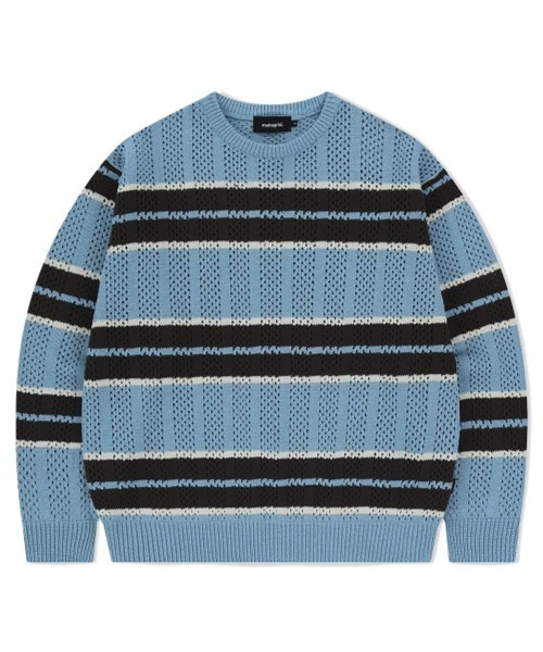 MAHAGRID(マハグリッド)の「『mahagrid/マハグリッド』 MESH STRIPE KNIT/メッシュボーダーニット(ニット/セーター・レディース・ブルー/ブラック/カーキ・M/L)」の1枚目の写真