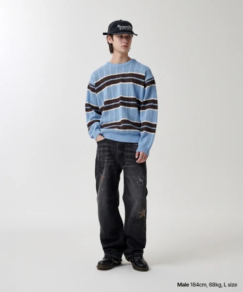 MAHAGRID(マハグリッド)の「『mahagrid/マハグリッド』 MESH STRIPE KNIT/メッシュボーダーニット(ニット/セーター・レディース・ブルー/ブラック/カーキ・M/L)」の10枚目の写真