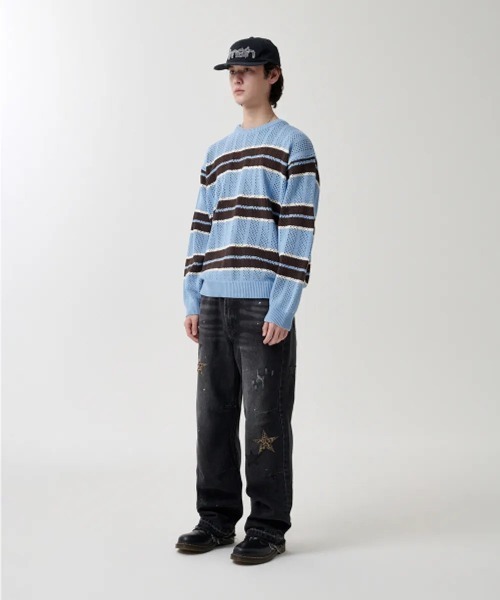 MAHAGRID(マハグリッド)の「『mahagrid/マハグリッド』 MESH STRIPE KNIT/メッシュボーダーニット(ニット/セーター・レディース・ブルー/ブラック/カーキ・M/L)」の11枚目の写真