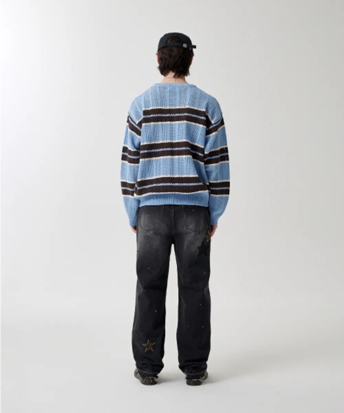 MAHAGRID(マハグリッド)の「『mahagrid/マハグリッド』 MESH STRIPE KNIT/メッシュボーダーニット(ニット/セーター・レディース・ブルー/ブラック/カーキ・M/L)」の12枚目の写真