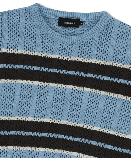MAHAGRID(マハグリッド)の「『mahagrid/マハグリッド』 MESH STRIPE KNIT/メッシュボーダーニット(ニット/セーター・レディース・ブルー/ブラック/カーキ・M/L)」の22枚目の写真