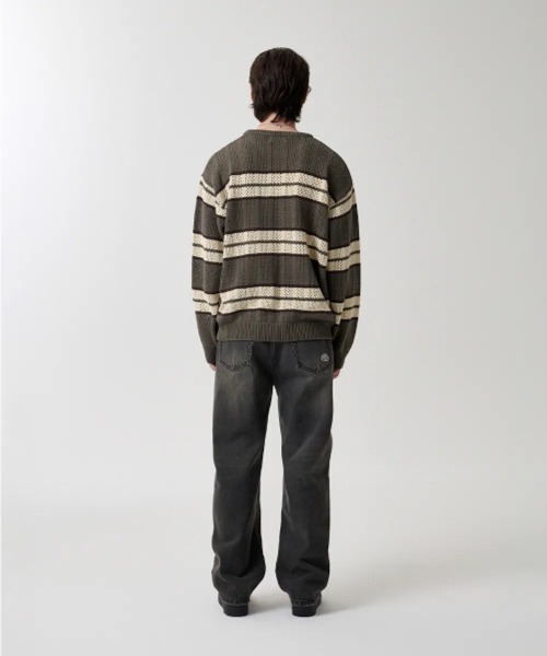 MAHAGRID(マハグリッド)の「『mahagrid/マハグリッド』 MESH STRIPE KNIT/メッシュボーダーニット(ニット/セーター・レディース・ブルー/ブラック/カーキ・M/L)」の8枚目の写真