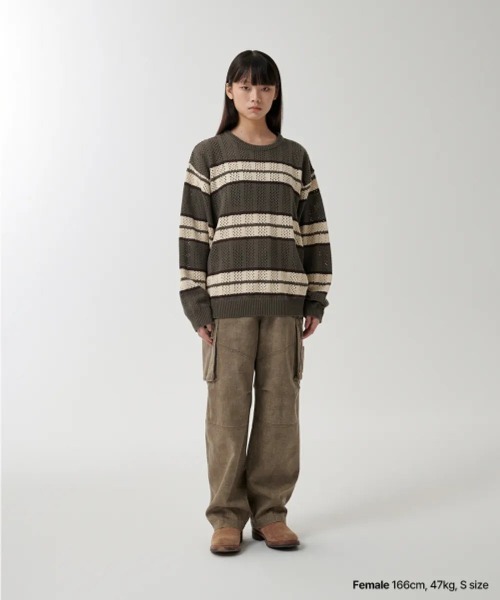 MAHAGRID(マハグリッド)の「『mahagrid/マハグリッド』 MESH STRIPE KNIT/メッシュボーダーニット(ニット/セーター・レディース・ブルー/ブラック/カーキ・M/L)」の9枚目の写真