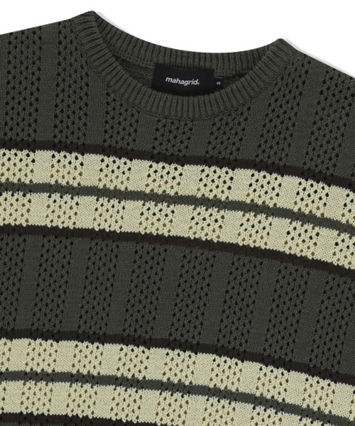 MAHAGRID(マハグリッド)の「『mahagrid/マハグリッド』 MESH STRIPE KNIT/メッシュボーダーニット(ニット/セーター・レディース・ブルー/ブラック/カーキ・M/L)」の18枚目の写真