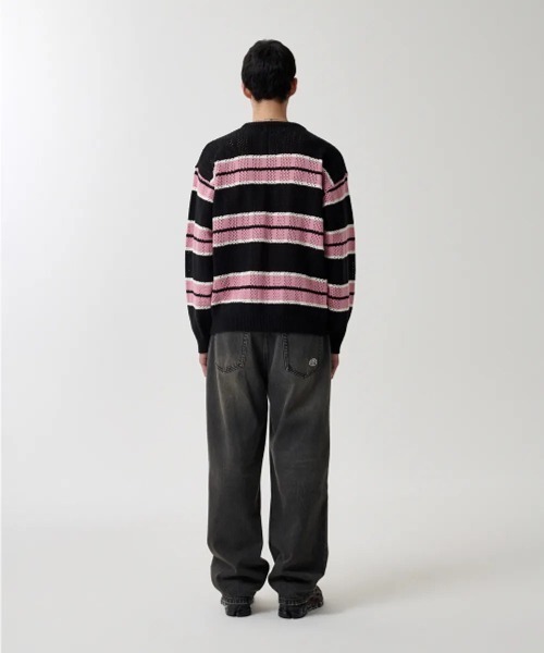 MAHAGRID(マハグリッド)の「『mahagrid/マハグリッド』 MESH STRIPE KNIT/メッシュボーダーニット(ニット/セーター・レディース・ブルー/ブラック/カーキ・M/L)」の5枚目の写真