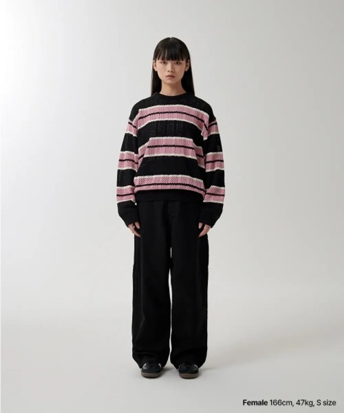MAHAGRID(マハグリッド)の「『mahagrid/マハグリッド』 MESH STRIPE KNIT/メッシュボーダーニット(ニット/セーター・レディース・ブルー/ブラック/カーキ・M/L)」の6枚目の写真