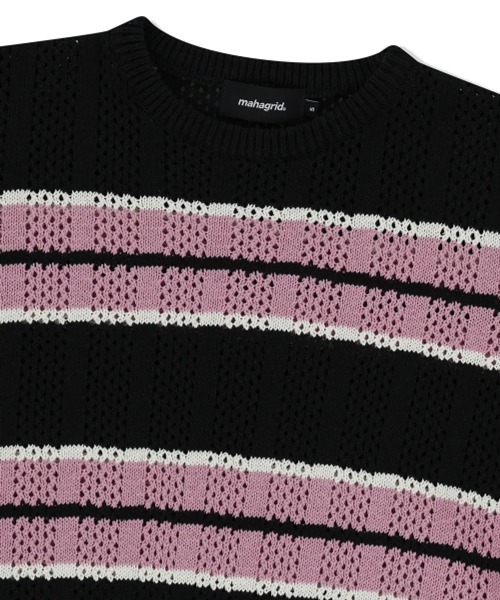 MAHAGRID(マハグリッド)の「『mahagrid/マハグリッド』 MESH STRIPE KNIT/メッシュボーダーニット(ニット/セーター・レディース・ブルー/ブラック/カーキ・M/L)」の14枚目の写真