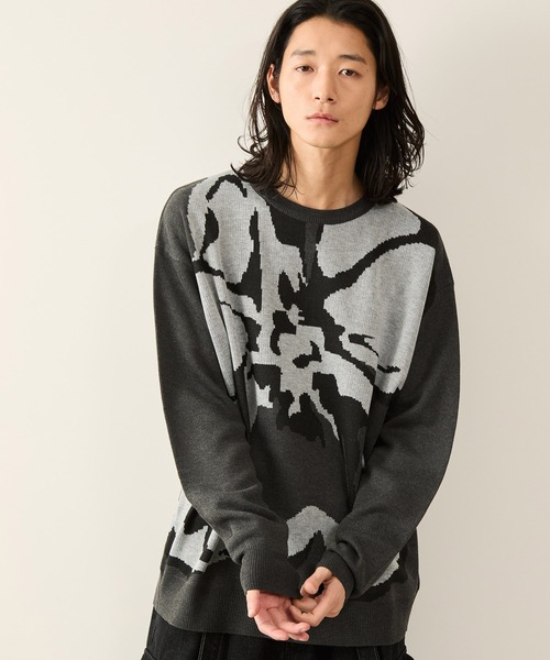 JUNRED（ジュンレッド）の「フラワージャガードニット（ニット/セーター・メンズ・チャコールグレー/ブラック/ライトグレー・S/M/L）」の2枚目の写真