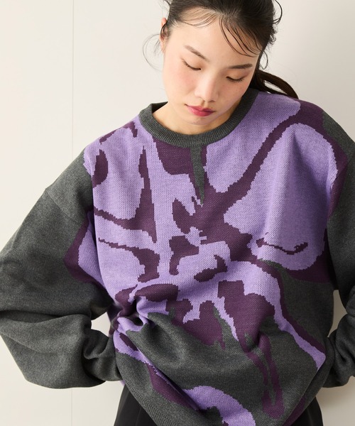 JUNRED（ジュンレッド）の「フラワージャガードニット（ニット/セーター・メンズ・チャコールグレー/ブラック/ライトグレー・S/M/L）」の13枚目の写真