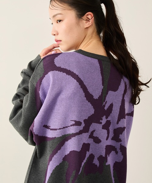 JUNRED（ジュンレッド）の「フラワージャガードニット（ニット/セーター・メンズ・チャコールグレー/ブラック/ライトグレー・S/M/L）」の8枚目の写真