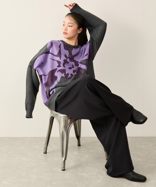 JUNRED（ジュンレッド）の「フラワージャガードニット（ニット/セーター・メンズ・チャコールグレー/ブラック/ライトグレー・S/M/L）」の4枚目の写真