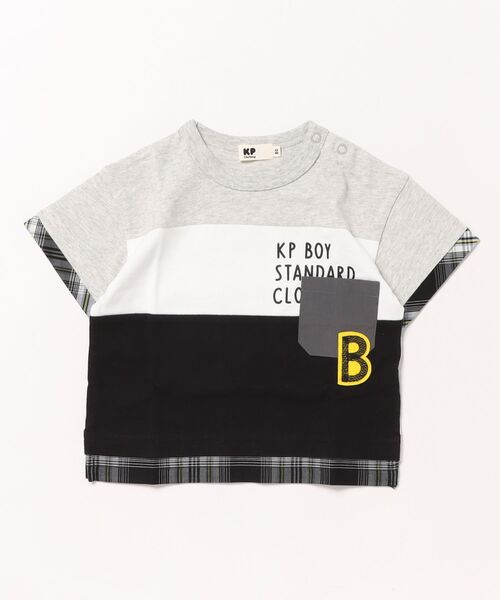 KP BOY（ケーピーボーイ）の「ナイロンポケット付き　前身3色切り替え半袖Tシャツ(80-160)（Tシャツ/カットソー・キッズ・杢グレー/ネイビー・80ｃｍ/90cm/100cm/110cm/120cm/130cm/140cm/150cm/160cm）」の2枚目の写真