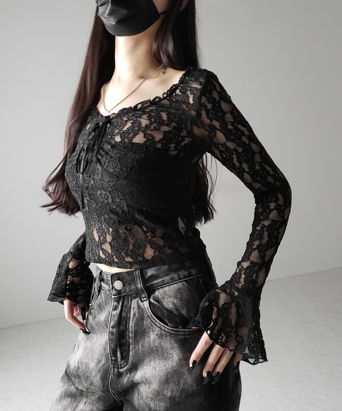 me+em select（ミームセレクト）の「【 ２color ／２WAY 】フロントリボンオフショルスリムレーストップス ／ front ribbon off-shoulder slim lace tops（その他トップス・レディース・ホワイト/ブラック・FREE）」の22枚目の写真
