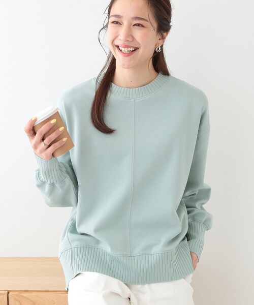 SHOO・LA・RUE(シューラルー)の「【洗える/S-LL】長めのリブでお袖すっきり 異素材トップス(Tシャツ/カットソー・レディース・グリーン系/チャコールグレー/ナチュラル・01/02/03/04)」の3枚目の写真