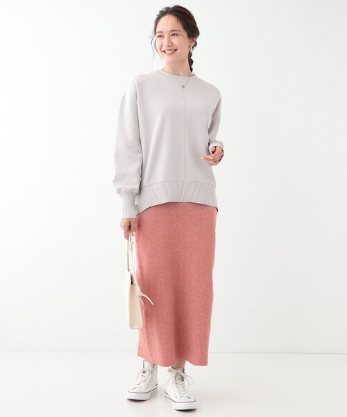 SHOO・LA・RUE(シューラルー)の「【洗える/S-LL】長めのリブでお袖すっきり 異素材トップス(Tシャツ/カットソー・レディース・グリーン系/チャコールグレー/ナチュラル・01/02/03/04)」の14枚目の写真