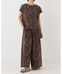 THOUSAND MILE | 【THOUSAND MILE】FRENCH SLEEVE SHIRT & WIDE PANTS SET/フレンチスリーブシャツ&ワイドパンツ3点セットゼブラ柄(Tシャツ/カットソー)