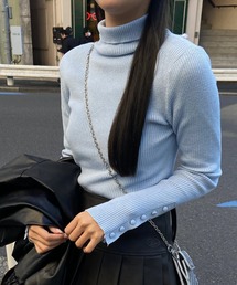 merrylatte | 袖ボタンタートルネックリブニット(ニット/セーター)