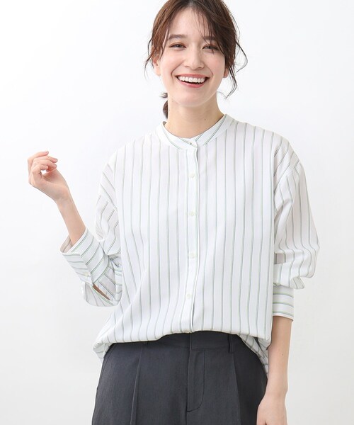Reflect（リフレクト）の「【夏SALE／接触冷感／洗える】ストライプコクーンシルエットシャツ（シャツ/ブラウス・レディース・ベージュ系その他5/ホワイト系5/サックスブルー系2・15 /13/11/09/07/05/17）」の4枚目の写真