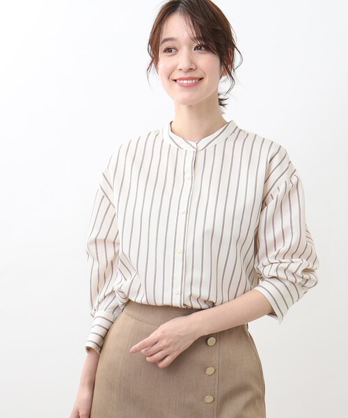 Reflect（リフレクト）の「【夏SALE／接触冷感／洗える】ストライプコクーンシルエットシャツ（シャツ/ブラウス・レディース・ベージュ系その他5/ホワイト系5/サックスブルー系2・15 /13/11/09/07/05/17）」の8枚目の写真