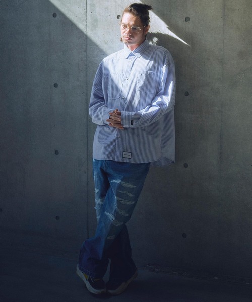 ADAM PATEK（アダムパテック）の「ADAMPATEK/striped anarchy shirt/ストライプアナーキーシャツ（シャツ/ブラウス・メンズ・ブルー/ブラック・1/2）」の15枚目の写真