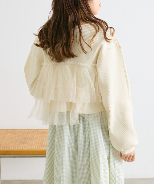 w closet(ダブルクローゼット)の「チュールティアードニットカーディガン(カーディガン/ボレロ・レディース・アイボリー/ブラック/イエロー/ピンク・FREE)」の8枚目の写真