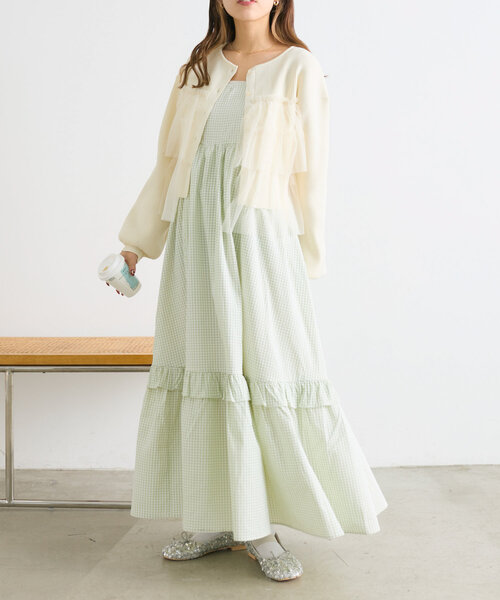 w closet(ダブルクローゼット)の「チュールティアードニットカーディガン(カーディガン/ボレロ・レディース・アイボリー/ブラック/イエロー/ピンク・FREE)」の10枚目の写真