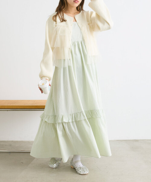w closet(ダブルクローゼット)の「チュールティアードニットカーディガン(カーディガン/ボレロ・レディース・アイボリー/ブラック/イエロー/ピンク・FREE)」の11枚目の写真