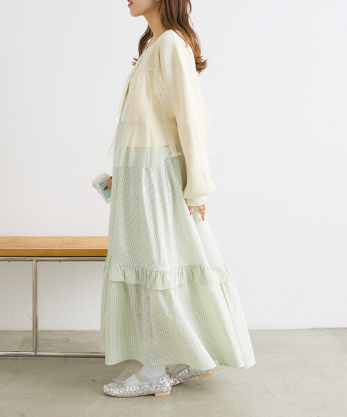 w closet(ダブルクローゼット)の「チュールティアードニットカーディガン(カーディガン/ボレロ・レディース・アイボリー/ブラック/イエロー/ピンク・FREE)」の12枚目の写真