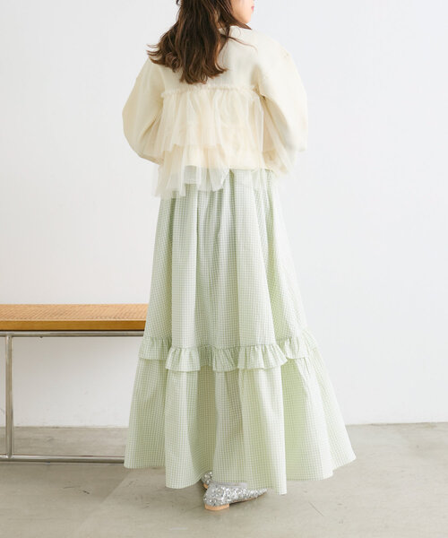 w closet(ダブルクローゼット)の「チュールティアードニットカーディガン(カーディガン/ボレロ・レディース・アイボリー/ブラック/イエロー/ピンク・FREE)」の13枚目の写真