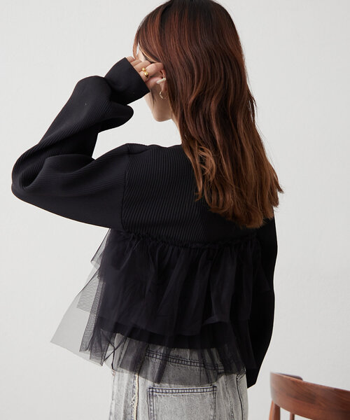 w closet(ダブルクローゼット)の「チュールティアードニットカーディガン(カーディガン/ボレロ・レディース・アイボリー/ブラック/イエロー/ピンク・FREE)」の17枚目の写真