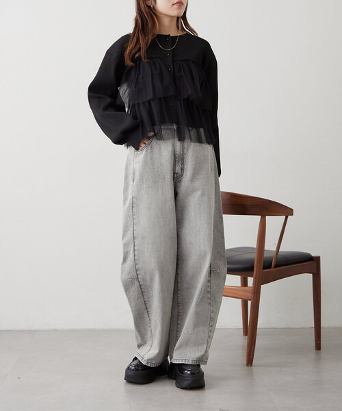 w closet(ダブルクローゼット)の「チュールティアードニットカーディガン(カーディガン/ボレロ・レディース・アイボリー/ブラック/イエロー/ピンク・FREE)」の18枚目の写真