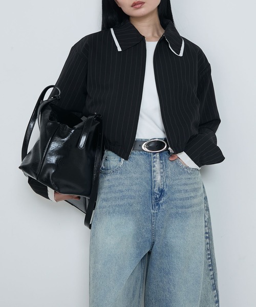 le ELMi(ルエルミ)の「Damage layered stripe shirt blouson / ダメージ レイヤード ストライプ シャツブルゾン【セットアップ対応】(ブルゾン・レディース・ベージュ/ブラック・FREE)」の22枚目の写真