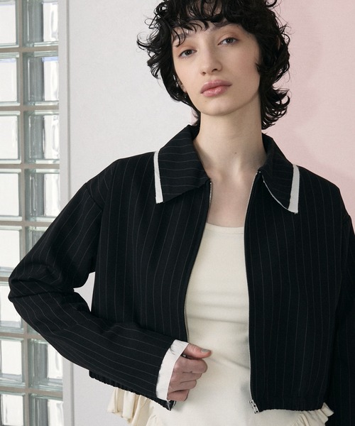 le ELMi(ルエルミ)の「Damage layered stripe shirt blouson / ダメージ レイヤード ストライプ シャツブルゾン【セットアップ対応】(ブルゾン・レディース・ベージュ/ブラック・FREE)」の10枚目の写真