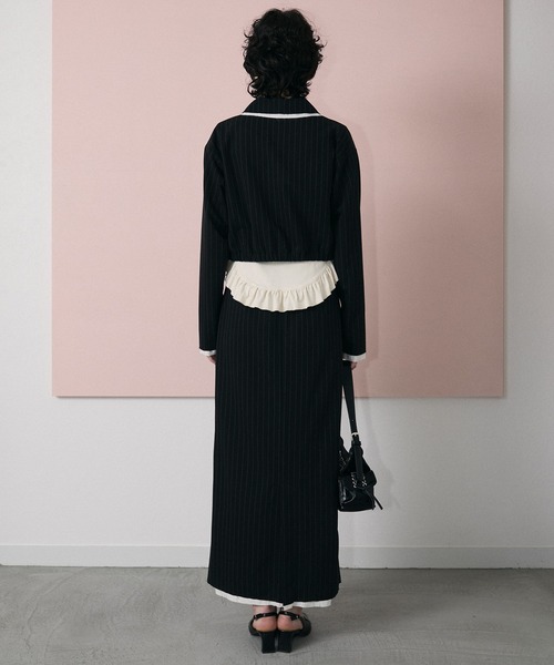 le ELMi(ルエルミ)の「Damage layered stripe shirt blouson / ダメージ レイヤード ストライプ シャツブルゾン【セットアップ対応】(ブルゾン・レディース・ベージュ/ブラック・FREE)」の13枚目の写真