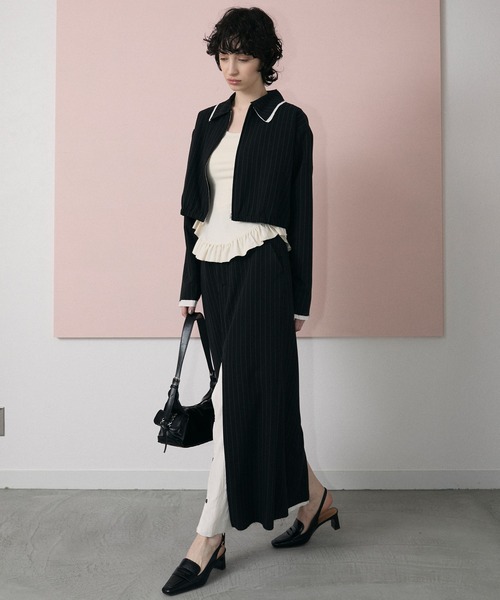 le ELMi(ルエルミ)の「Damage layered stripe shirt blouson / ダメージ レイヤード ストライプ シャツブルゾン【セットアップ対応】(ブルゾン・レディース・ベージュ/ブラック・FREE)」の15枚目の写真