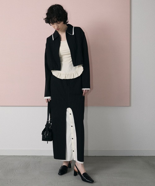 le ELMi(ルエルミ)の「Damage layered stripe shirt blouson / ダメージ レイヤード ストライプ シャツブルゾン【セットアップ対応】(ブルゾン・レディース・ベージュ/ブラック・FREE)」の17枚目の写真